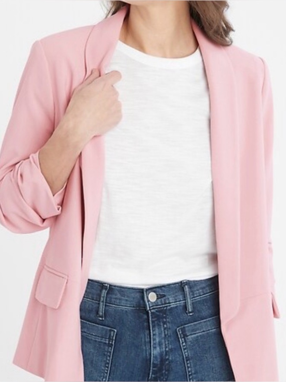 Banana Republic Petite Blush Pink Women's Blazer. Ruched Sleeve